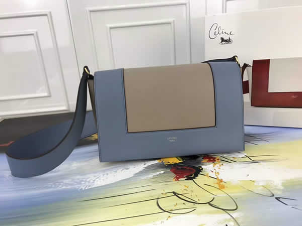 Fake Celine Frame Color Matching Blue & Khaki Shoulder Bag Messenger Bag 180263